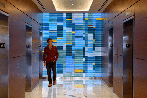 Longwood Center art glass wall by Paul Housberg